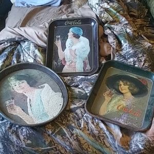 Coca cola metal trays. 3 piece set